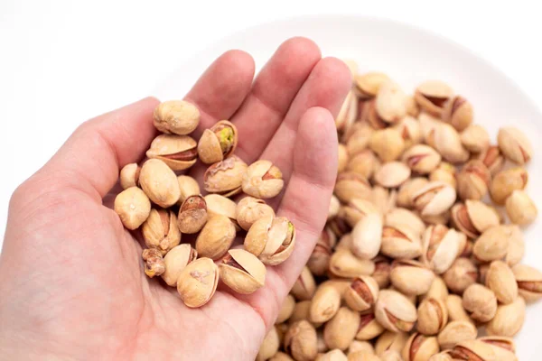 Pistachio Nuts Hands Handful Pistachio Nuts — Stock Photo, Image