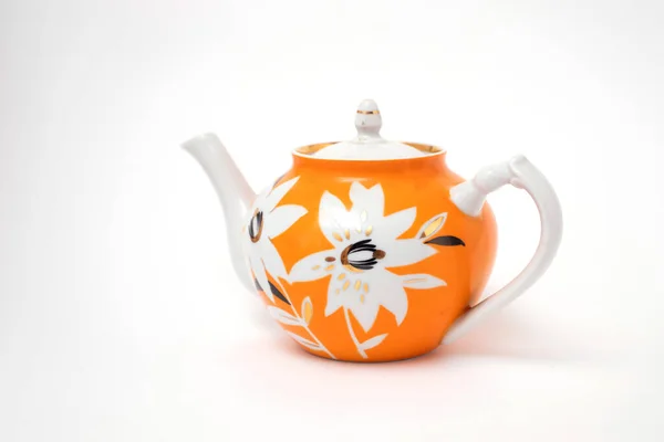 Porzellan Polen Teekanne Mit Blumenmuster Isoliert Auf Weißem Hintergrund — Stockfoto