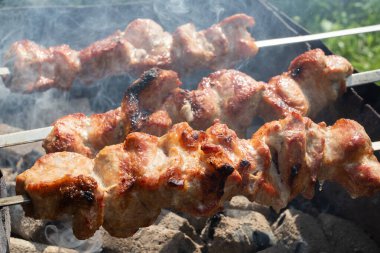 Izgarada dumanlı domuz şiş kebap..