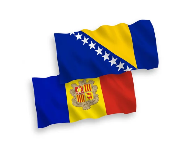 ボスニア ヘルツェゴビナとアンドラの国旗が白地に隔離されている — ストックベクタ