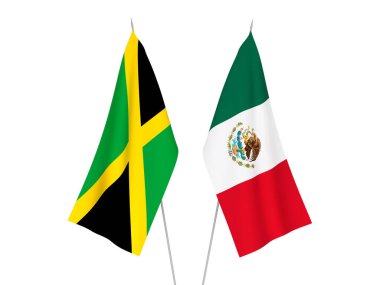 Jamaika ve Meksika 'nın ulusal kumaş bayrakları beyaz arka planda izole edildi. 3d resimleme.