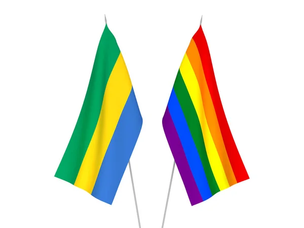 Gabon och Rainbow gay stolthet flaggor — Stockfoto