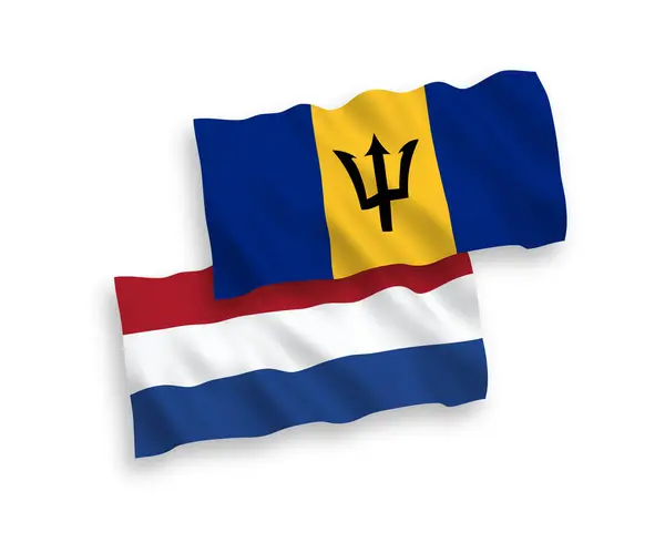 Bandeiras de Barbados e Países Baixos sobre um fundo branco — Vetor de Stock