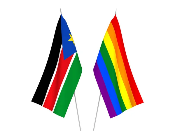 Güney Sudan Cumhuriyeti ve Gökkuşağı gay gurur bayrakları — Stok fotoğraf