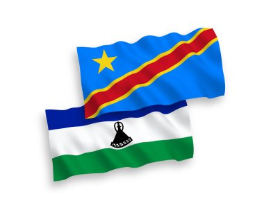 Beyaz arka planda Lesotho ve Demokratik Kongo Cumhuriyeti bayrakları