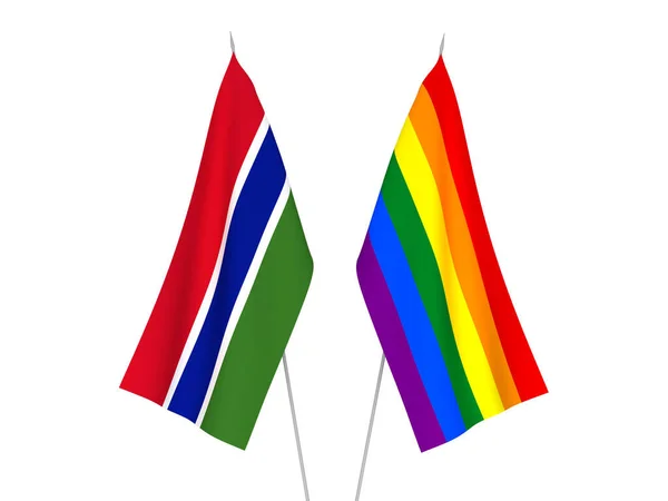 Flaggor för Republiken Gambia och Rainbow gay pride — Stockfoto