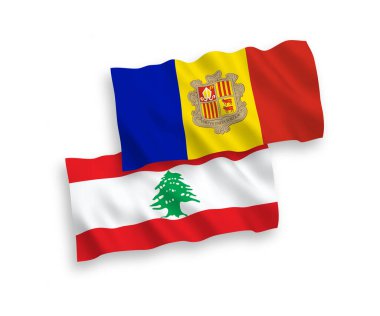 Beyaz arkaplanda Lübnan ve Andorra bayrakları