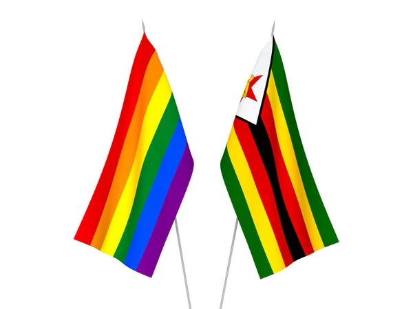 Zimbabwe és Szivárvány meleg büszkeség zászlók — Stock Fotó