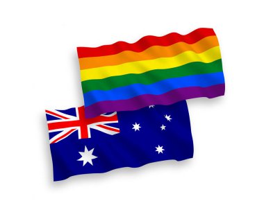 Avustralya ve Gökkuşağı 'nın bayrakları beyaz arka planda eşcinsel gururu