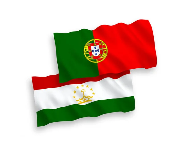 Nationell Vektor Tyg Våg Flaggor Portugal Och Tadzjikistan Isolerad Vit — Stock vektor