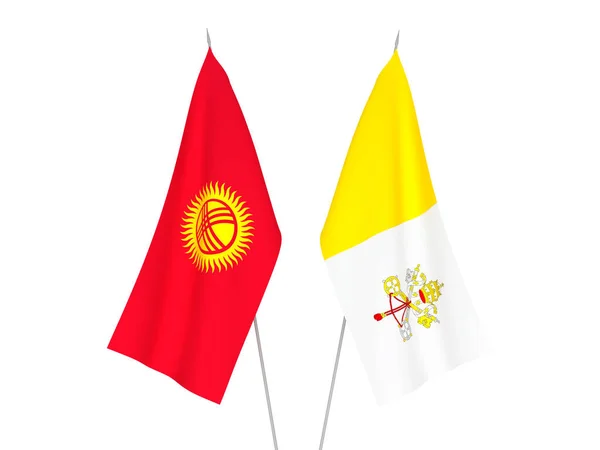 Národní Textilní Vlajky Kyrgyzstánu Vatikánu Izolované Bílém Pozadí Vykreslování Ilustrace — Stock fotografie