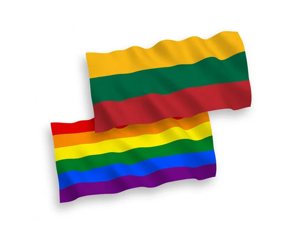 Nationell Vektor Tyg Våg Flaggor Litauen Och Rainbow Gay Stolthet — Stock vektor