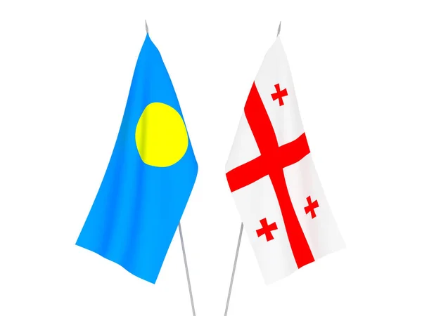 Bandeiras Tecido Nacional Geórgia Palau Isoladas Fundo Branco Ilustração Renderização — Fotografia de Stock