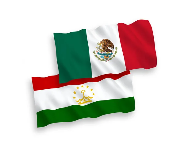 Nemzeti Vektor Szövet Hullám Zászlók Mexikó Tádzsikisztán Elszigetelt Fehér Alapon — Stock Vector