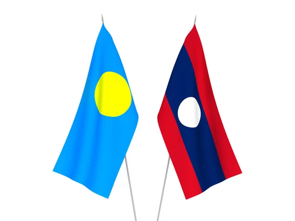 National Fabric Flags Laos Palau Isolated White Background Rendering Illustration — Stock Photo, Image