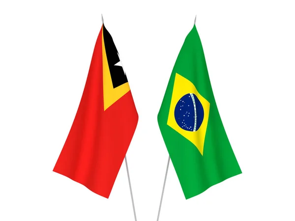 Narodowe Flagi Tkanin Brazylii Timoru Wschodniego Izolowane Białym Tle Ilustracja — Zdjęcie stockowe