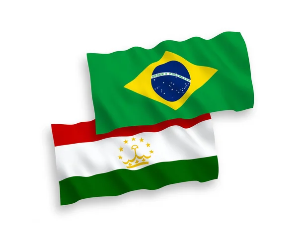 Banderas Nacionales Ondas Vectoriales Brasil Tayikistán Aisladas Sobre Fondo Blanco — Archivo Imágenes Vectoriales