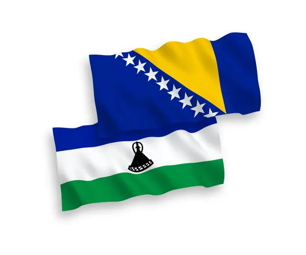 莱索托和波斯尼亚和黑塞哥维那在白色背景下孤立的国家病媒织物波浪旗 1比2的比例 — 图库矢量图片