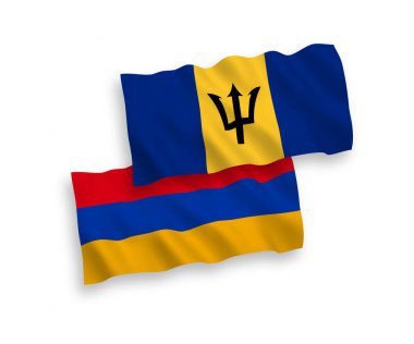 Beyaz arka planda, Barbados ve Ermenistan 'ın ulusal taşıyıcı kumaş bayrakları izole edildi. 1 'e 2 oranında.