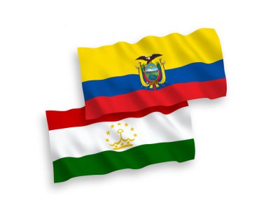 Beyaz arka planda, Tacikistan ve Ekvador 'un ulusal taşıyıcı kumaş bayrakları izole edildi. 1 'e 2 oranında.