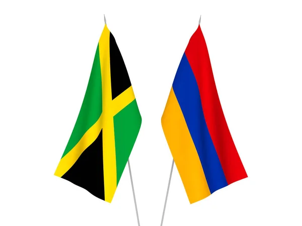 Narodowe Flagi Tkanin Armenii Jamajki Izolowane Białym Tle Ilustracja Renderowania — Zdjęcie stockowe