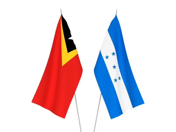 Nationale Stoffen Vlaggen Van Honduras Oost Timor Geïsoleerd Witte Achtergrond — Stockfoto