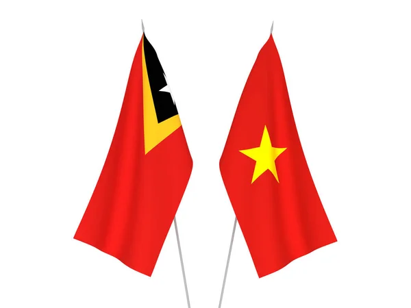 Флаги Вьетнама Восточного Тимора Изолированы Белом Фоне Трехмерная Иллюстрация — стоковое фото