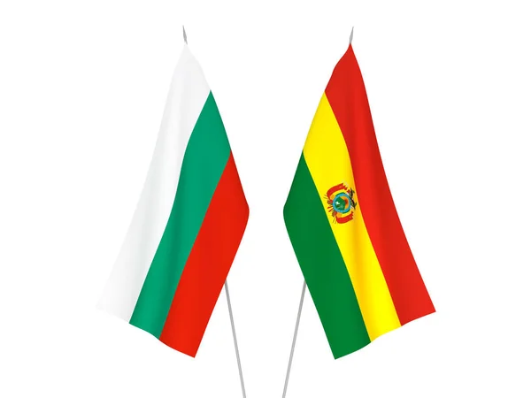 Bulgaristan Bolivya Nın Ulusal Kumaş Bayrakları Beyaz Arka Planda Izole — Stok fotoğraf
