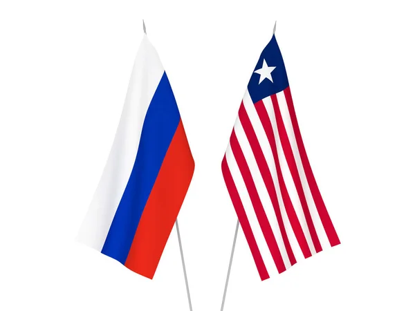 Національні Прапори Росії Ліберії Ізольовані Білому Тлі Візуалізація — стокове фото