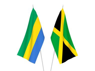 Gabon ve Jamaika 'nın ulusal kumaş bayrakları beyaz arka planda izole edildi. 3d resimleme.