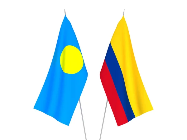 Національні Прапори Колумбії Палау Були Ізольовані Білому Тлі Візуалізація — стокове фото