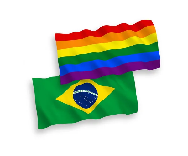 Bandeiras do Brasil e arco-íris gay orgulho em um fundo branco — Vetor de Stock