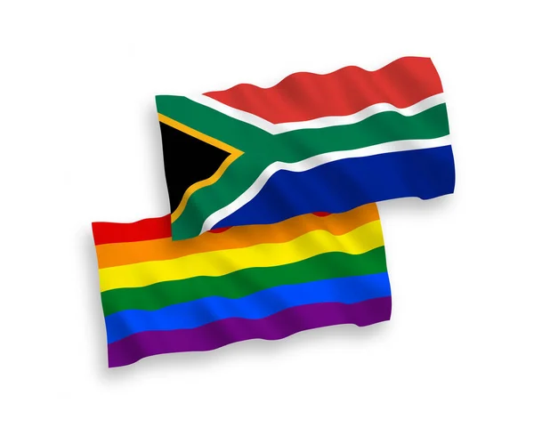 Banderas de arco iris orgullo gay y la República de Sudáfrica en un fondo blanco — Archivo Imágenes Vectoriales