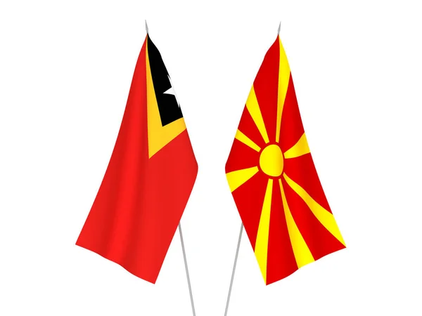 Σημαίες Βόρειας Μακεδονίας και Ανατολικού Τιμόρ — Φωτογραφία Αρχείου