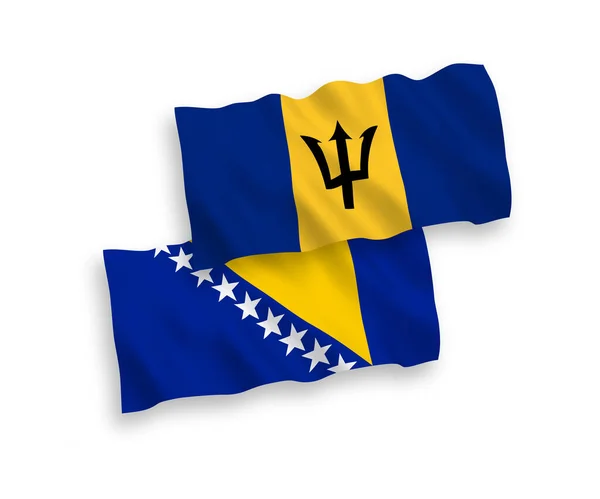 Vlaggen van Barbados en Bosnië en Herzegovina op een witte achtergrond — Stockvector