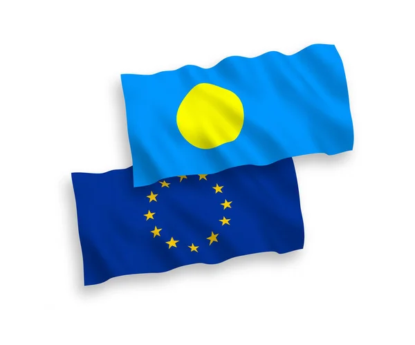 Europeiska unionens och Palaus flaggor på vit botten — Stock vektor