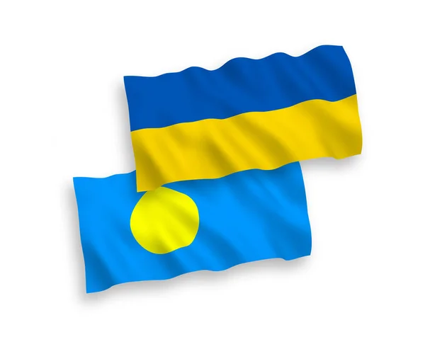 Bandiere di Palau e Ucraina su sfondo bianco — Vettoriale Stock