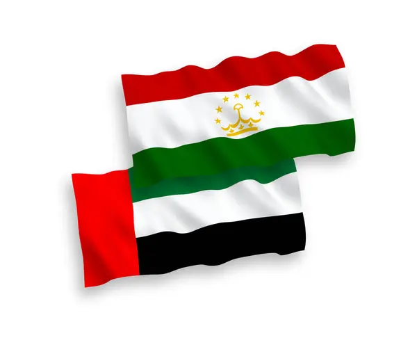 Vlajky Tádžikistánu a Spojených arabských emirátů na bílém pozadí — Stockový vektor