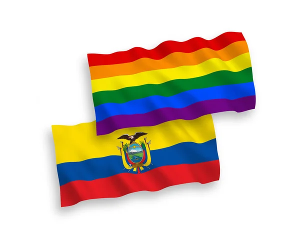 Banderas de arco iris orgullo gay y Ecuador en un fondo blanco — Vector de stock