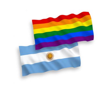 Gökkuşağının bayrakları gay gururu ve beyaz arka planda Arjantin