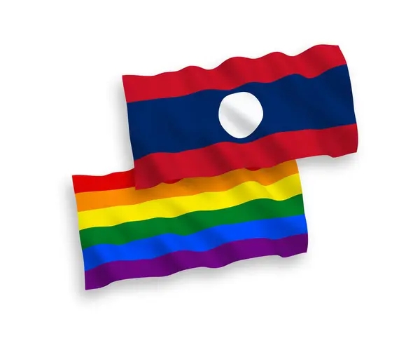 Banderas de arco iris orgullo gay y Laos en un fondo blanco — Vector de stock