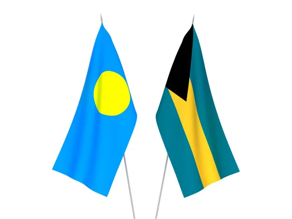 Εθνικές Σημαίες Υφάσματος Της Κοινοπολιτείας Των Μπαχαμών Και Του Παλάου — Φωτογραφία Αρχείου