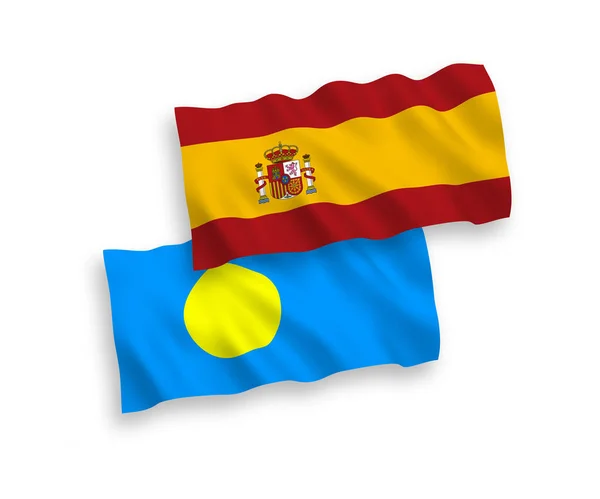帕劳和西班牙的国家病媒织物波条旗在白色背景下隔离 1比2的比例 — 图库矢量图片