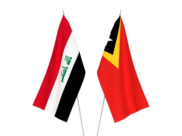Narodowe Flagi Tkanin Iraku Timoru Wschodniego Odizolowane Białym Tle Ilustracja — Zdjęcie stockowe
