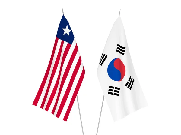 韩国和利比里亚的国旗以白色背景隔离 3D渲染说明 — 图库照片