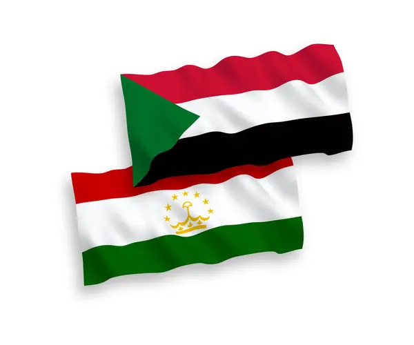 Nationale Vector Weefsel Golf Vlaggen Van Tadzjikistan Soedan Geïsoleerd Witte — Stockvector
