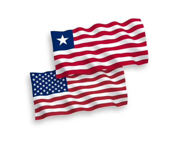 リベリアとアメリカの国旗が白地に隔離されている — ストックベクタ