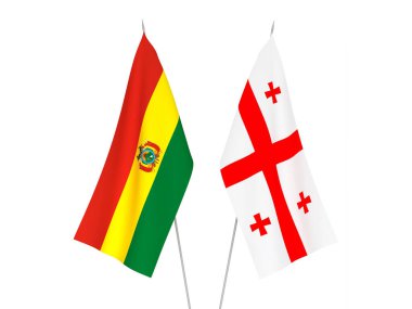 Beyaz arka planda Gürcistan ve Bolivya 'nın ulusal kumaş bayrakları izole edildi. 3d resimleme.