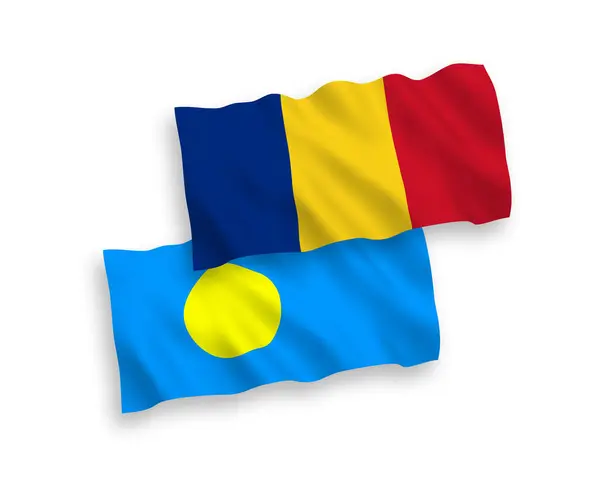 Národní Vektorové Tkaniny Vlnové Vlajky Rumunska Palau Izolované Bílém Pozadí — Stockový vektor
