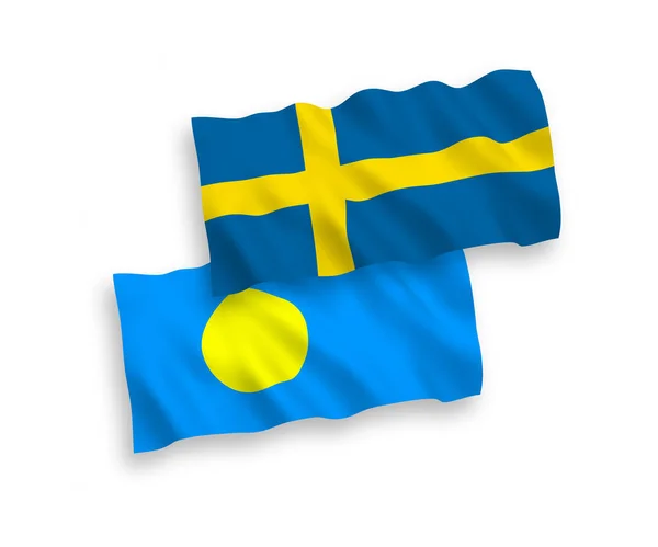 Národní Vektorové Tkaniny Vlnové Vlajky Švédska Palau Izolované Bílém Pozadí — Stockový vektor